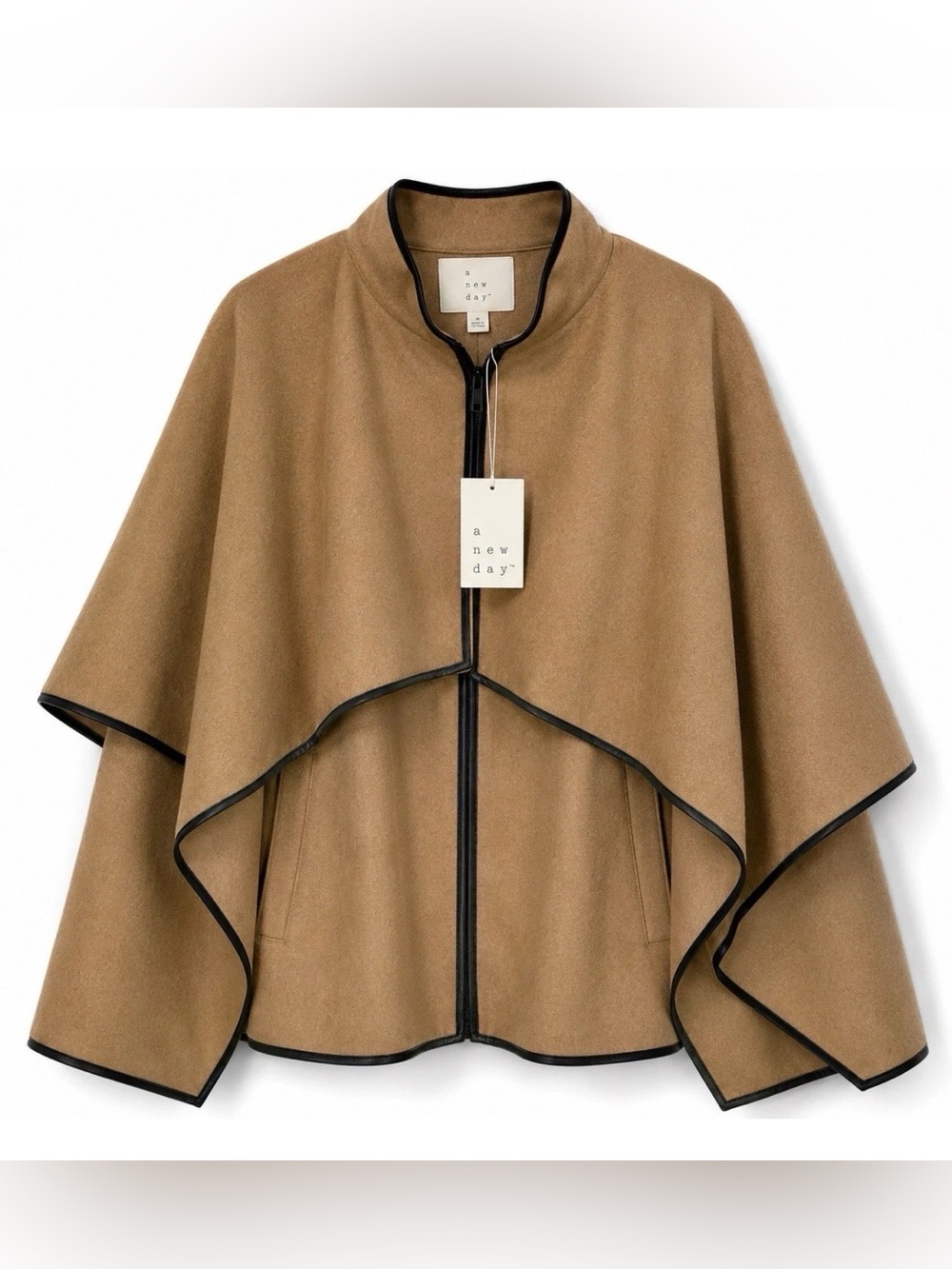 A New Day Women’s Cape Jacket Size M Light Brown Zip Front Wrap NWT $60